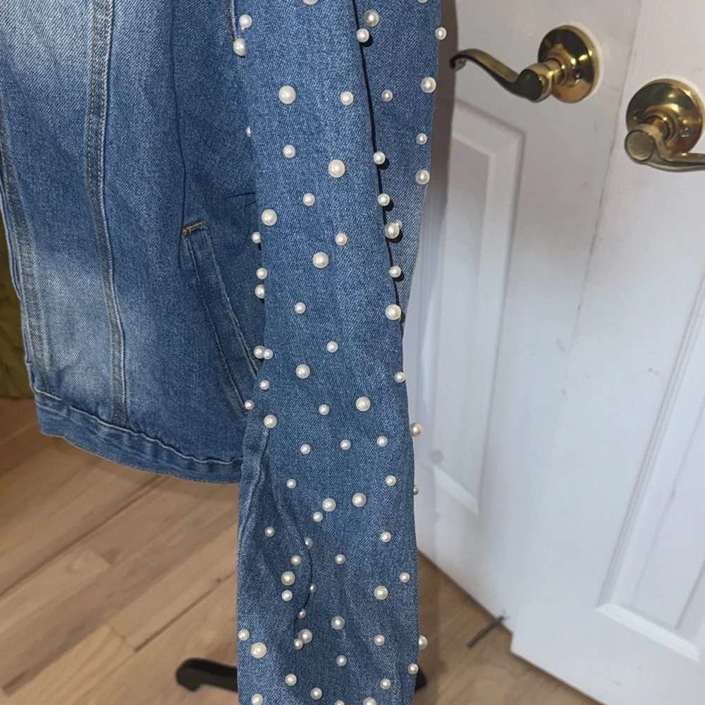 Pearl Studded Blue Denim Jacket - Picture 7 of 13
